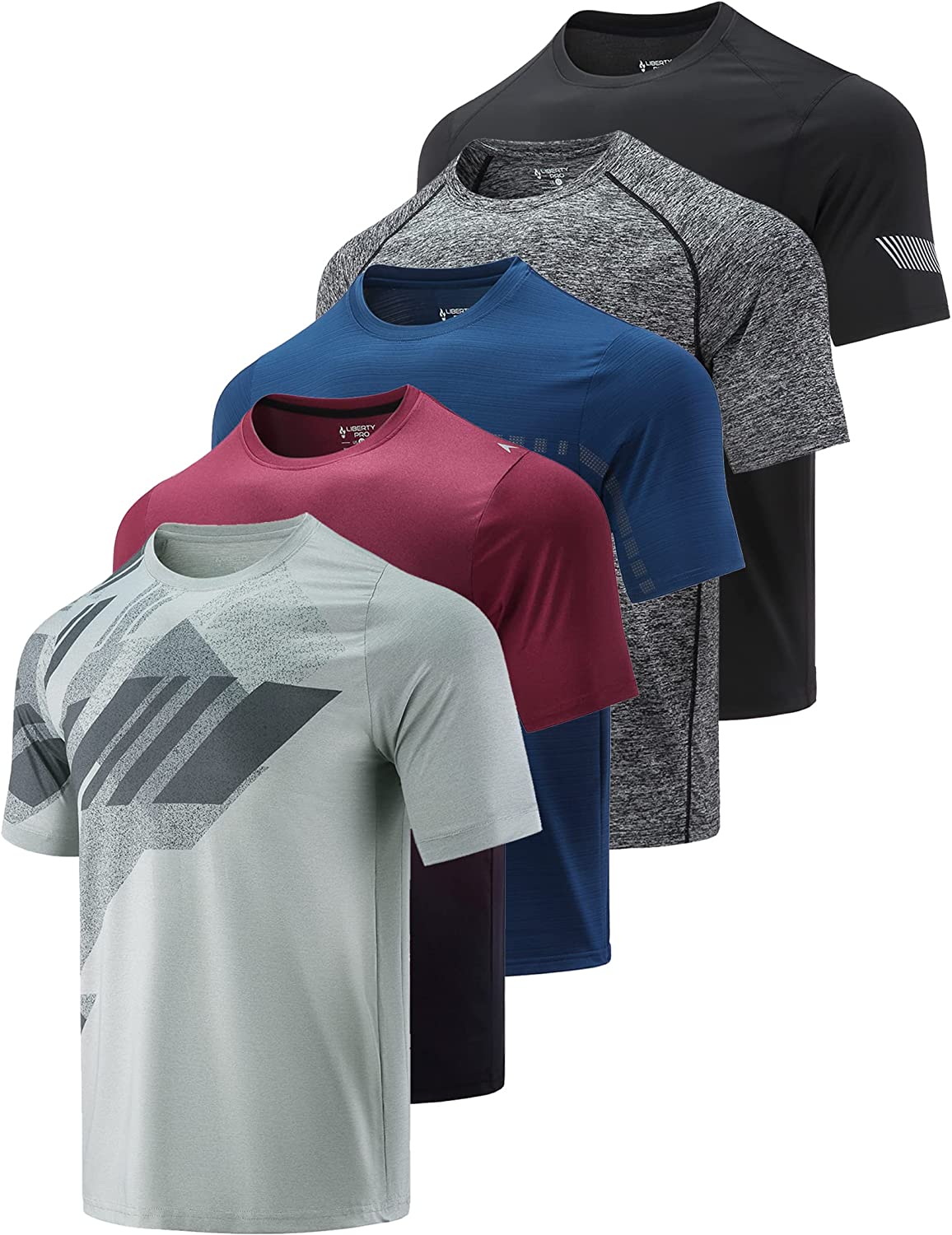5 Pack Men’s Active Quick Dry Crew Neck T Shirts | Athletic Running Gym Workout Short Sleeve Tee Tops Bulk - Image 8